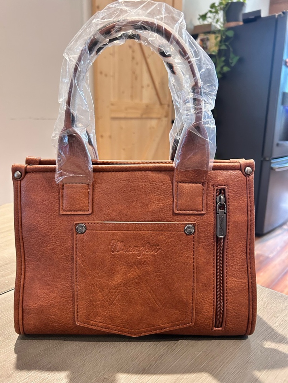 Wrangler Brown and White Cow-Print Tote - Picture 5 of 7